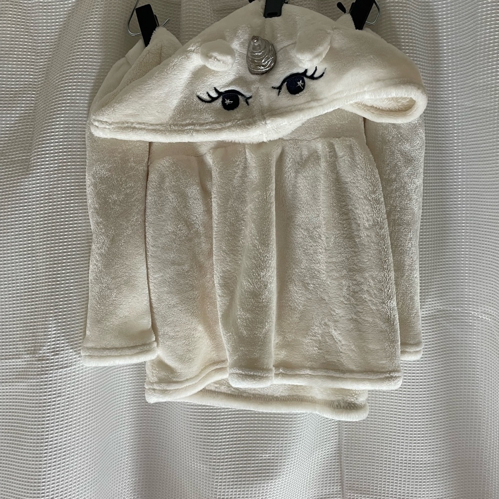 Freestyle, whimsical fleece pull on sweater with hoodie unicorn